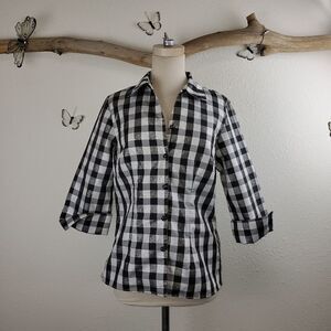 Lavendar & honey  black and white plaid blouse
